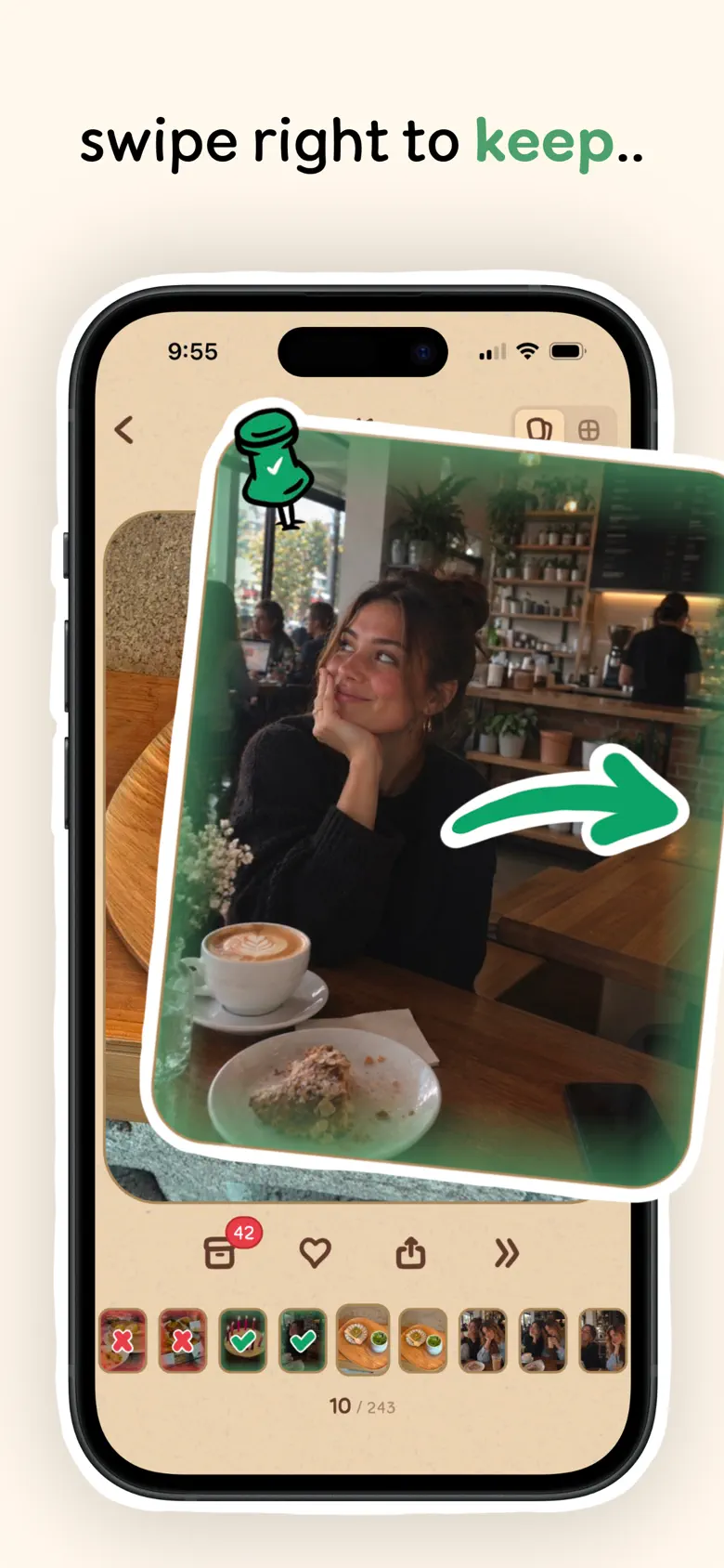 Swipe right to keep
